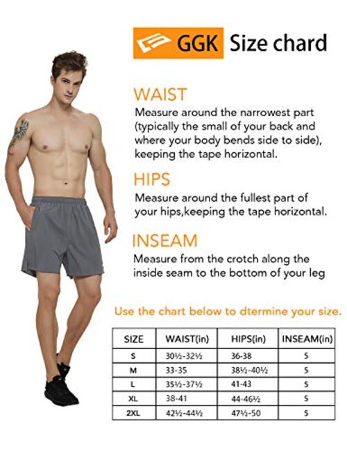 GGK Mens 5 Inch Running Shorts Lightweight Quick Dry Athletic Shorts for Workout Gym Training with Back Zipper Pockets