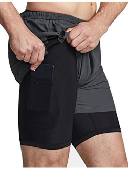 TSLA Men's 2 in 1 Active Running Shorts, Quick Dry Exercise Workout Shorts, Gym Training Athletic Shorts with Pockets