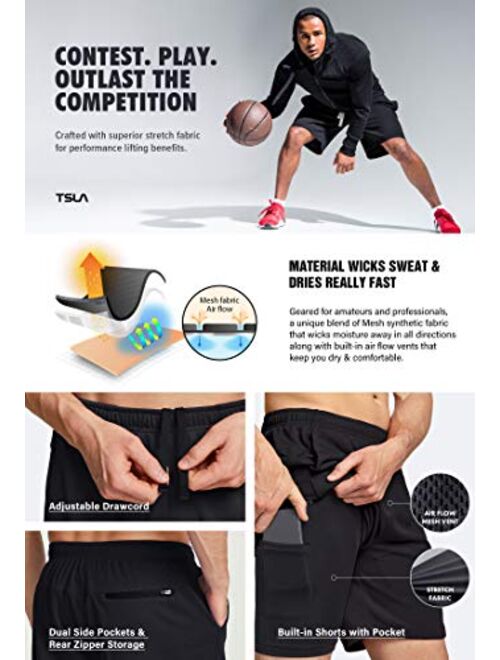 TSLA Men's 2 in 1 Active Running Shorts, Quick Dry Exercise Workout Shorts, Gym Training Athletic Shorts with Pockets