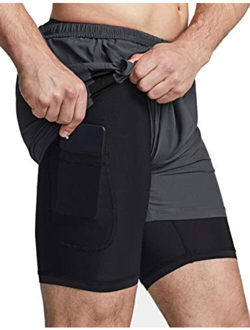 TSLA Men's 2 in 1 Active Running Shorts, Quick Dry Exercise Workout Shorts, Gym Training Athletic Shorts with Pockets