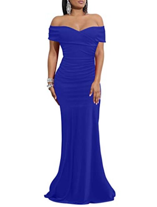 WHONE Women's Sexy Off Shoulder Bodycon Cocktail Formal Elegant Party Prom Long Maxi Dress