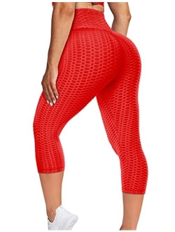 HIGORUN Women's High Waisted Ruched Yoga Pants Tummy Control Textured Leggings Butt Lifting Anti Cellulite Stretchy Tights