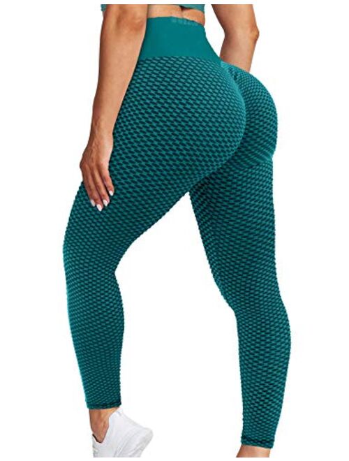 HIGORUN Women's High Waisted Ruched Yoga Pants Tummy Control Textured Leggings Butt Lifting Anti Cellulite Stretchy Tights