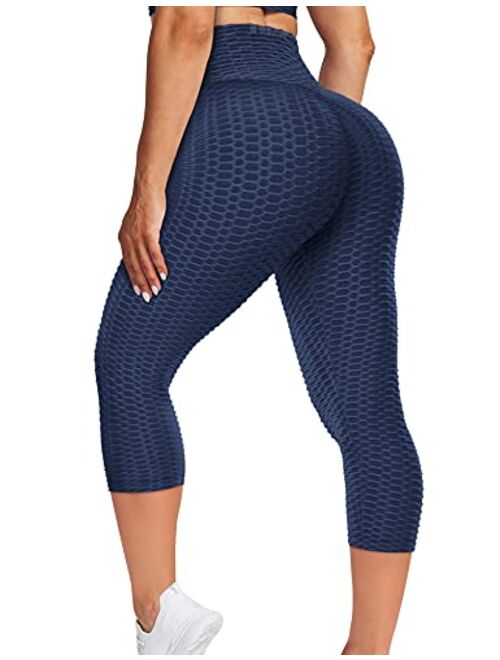 HIGORUN Women's High Waisted Ruched Yoga Pants Tummy Control Textured Leggings Butt Lifting Anti Cellulite Stretchy Tights