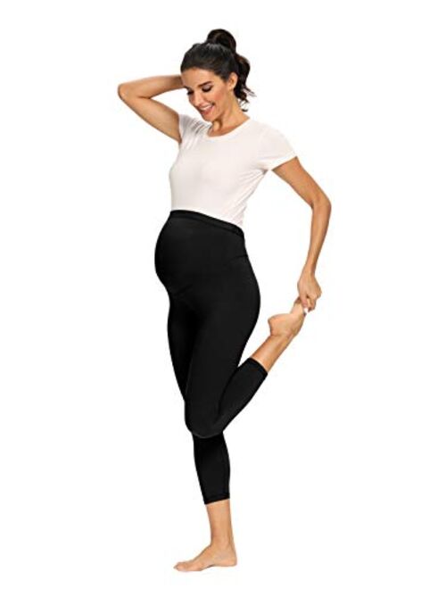 Foucome Women's Maternity Capri Leggings Over The Belly Pregnancy Active Workout Yoga Tights Pants