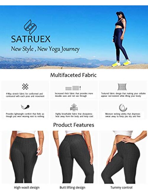 SATRUEX Women's Ruched Butt Lifting High Waist Yoga Pants Tummy Control Stretchy Workout Leggings Textured Booty Tights