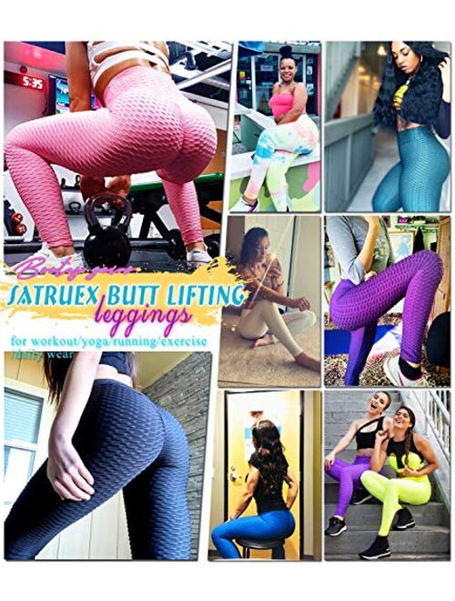 SATRUEX Women's Ruched Butt Lifting High Waist Yoga Pants Tummy Control Stretchy Workout Leggings Textured Booty Tights