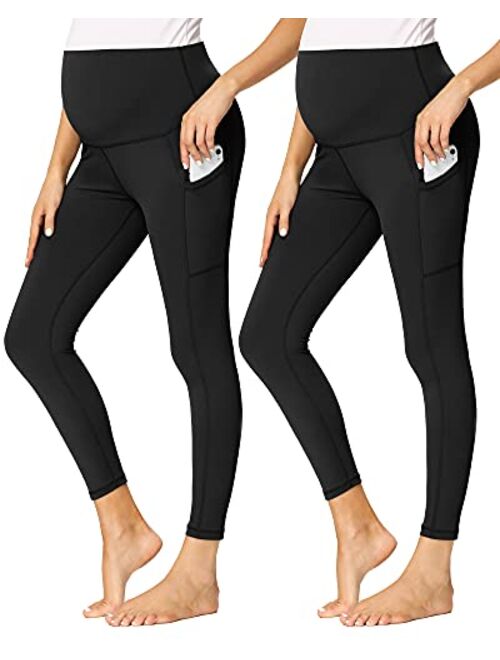 AMPOSH Women's Maternity Capri Yoga Pants High Waisted Naked Feeling Soft Workout Athletic Leggings with Pockets