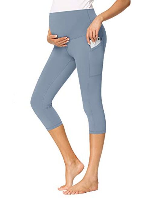 AMPOSH Women's Maternity Capri Yoga Pants High Waisted Naked Feeling Soft Workout Athletic Leggings with Pockets