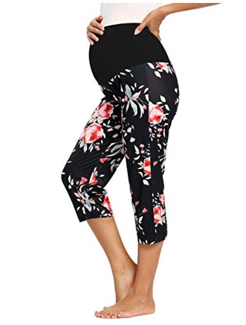 AMPOSH Women's Maternity Capri Pants Stretchy Lounge Pants Comfortable Pregnancy Shorts