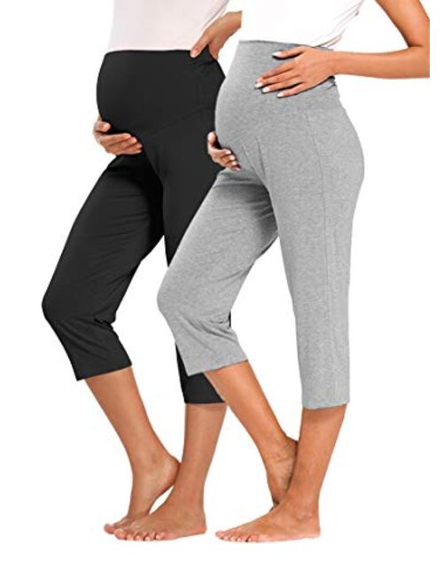 AMPOSH Women's Maternity Capri Pants Stretchy Lounge Pants Comfortable Pregnancy Shorts