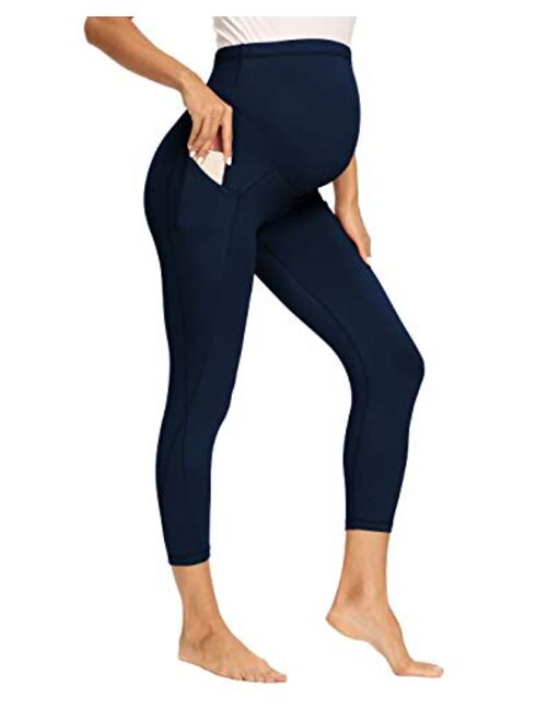 V VOCNI Maternity Capri Leggings Women's Activewear Leggings Pockets Pregnancy Workout Maternity Crop Length Pants