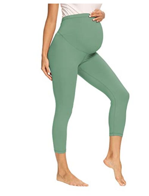 V VOCNI Maternity Capri Leggings Women's Activewear Leggings Pockets Pregnancy Workout Maternity Crop Length Pants