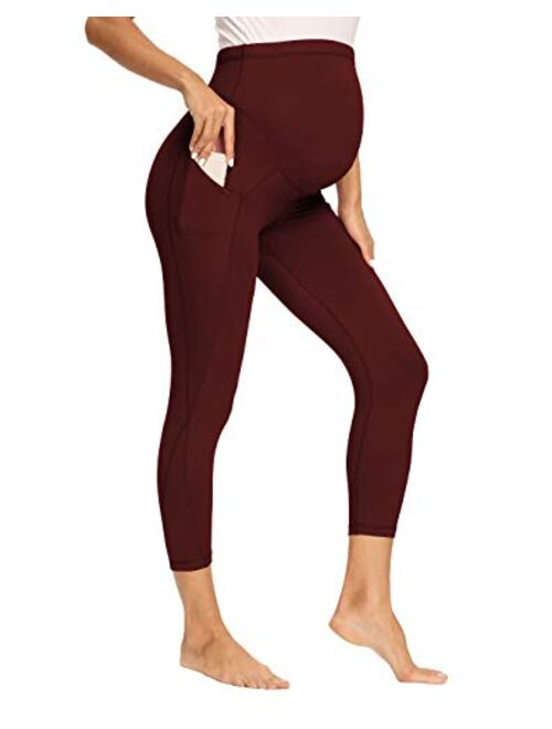 V VOCNI Maternity Capri Leggings Women's Activewear Leggings Pockets Pregnancy Workout Maternity Crop Length Pants