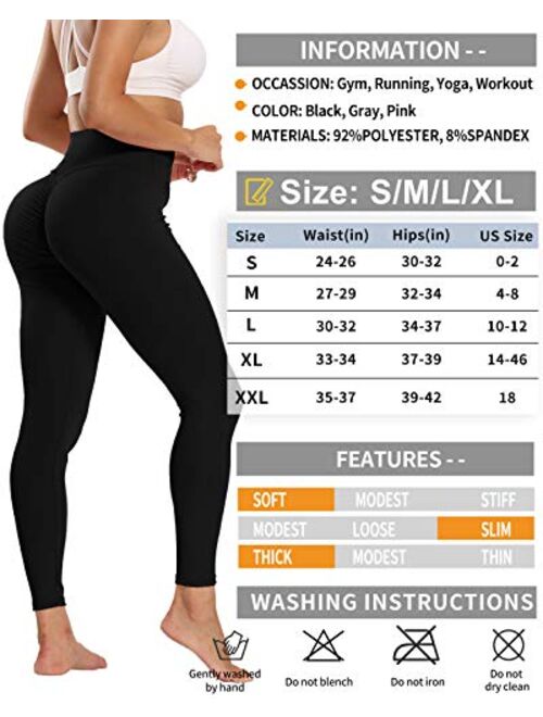 FIGKICKSEN Womens Ruched Butt Leggings High Waisted Scrunch Workout Tummy Control Sexy Push Up Yoga Pants