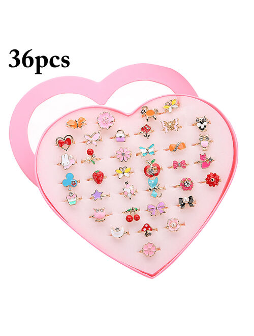 36PCS Kids Ring,Kapmore Cute Cartoon Rhinestone Adjustable Jewelry Ring Alloy Ring for Kids Girls Children