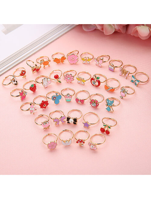 36PCS Kids Ring,Kapmore Cute Cartoon Rhinestone Adjustable Jewelry Ring Alloy Ring for Kids Girls Children