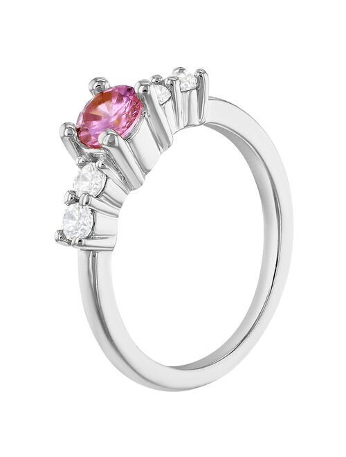 Rhodium Plated Small Clear & Pink CZ Solitaire Ring for Toddlers or Girls