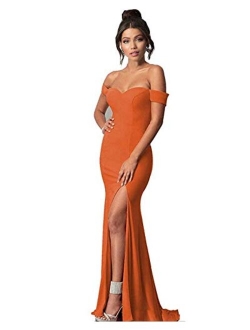 Lily Wedding Womens Off Shoulder Thigh High Slit Long Mermaid Evening Paty Bodycon Dress