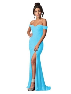 Lily Wedding Womens Off Shoulder Thigh High Slit Long Mermaid Evening Paty Bodycon Dress