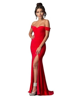 Lily Wedding Womens Off Shoulder Thigh High Slit Long Mermaid Evening Paty Bodycon Dress