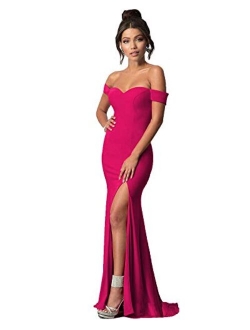 Lily Wedding Womens Off Shoulder Thigh High Slit Long Mermaid Evening Paty Bodycon Dress