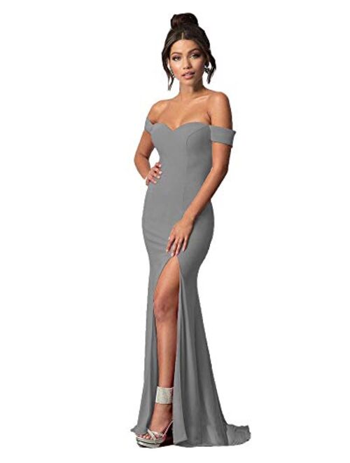 Lily Wedding Womens Off Shoulder Thigh High Slit Long Mermaid Evening Paty Bodycon Dress