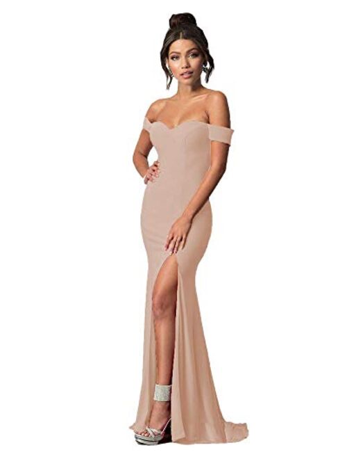 Lily Wedding Womens Off Shoulder Thigh High Slit Long Mermaid Evening Paty Bodycon Dress