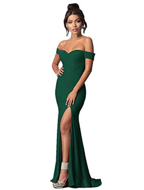 Lily Wedding Womens Off Shoulder Thigh High Slit Long Mermaid Evening Paty Bodycon Dress