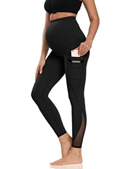 V VOCNI Maternity Leggings Yoga Pants Full Panel 3D Cutting Colorblock High Rise 25" Workout Running Pregnancy Tights