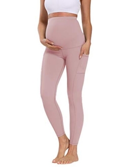 V VOCNI Maternity Leggings Yoga Pants Full Panel 3D Cutting Colorblock High Rise 25" Workout Running Pregnancy Tights