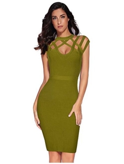 meilun Rayon High Neck Cut Out Bandage Bodycon Dresses