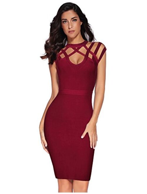 meilun Rayon High Neck Cut Out Bandage Bodycon Dresses