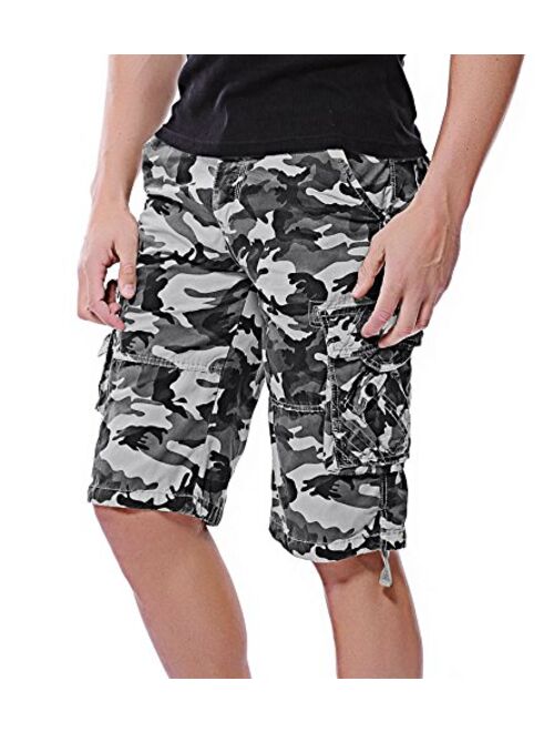 DONGD Mens Camo Cargo Shorts Relaxed Fit Outdoor Cotton Twill Cargo Shorts