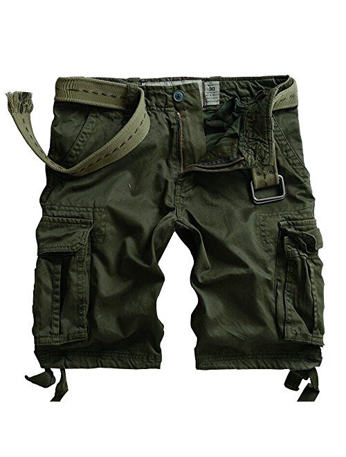 TRGPSG Men's Camo Multi-Pocket Relaxed Fit Casual Shorts, Outdoor Camouflage Cotton Twill Cargo Shorts 11" Inseam