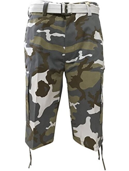 Regal Wear Mens Camouflage Cargo Shorts with Belt