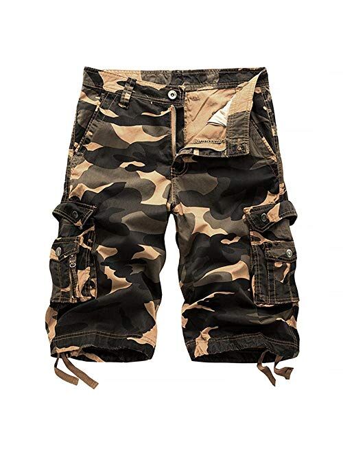 AKARMY Men's Camo Cargo Shorts Relaxed Fit Lightweight Multi Pocket Casual Outdoor Cotton Cargo Shorts