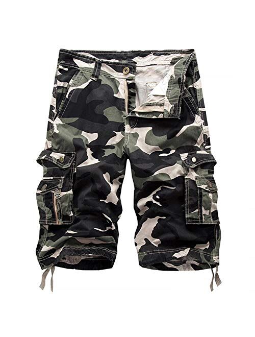 AKARMY Men's Camo Cargo Shorts Relaxed Fit Lightweight Multi Pocket Casual Outdoor Cotton Cargo Shorts