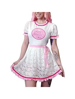 Adult Baby Diaper Lover ABDL Button Crotch Romper Onesie - Daddy's Princess Lacy Dress