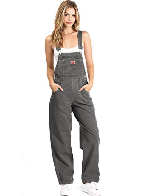 Revolt Women's Juniors Baggy Straight Leg Cotton Twill Overalls