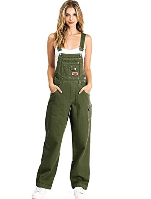 Revolt Women's Juniors Baggy Straight Leg Cotton Twill Overalls