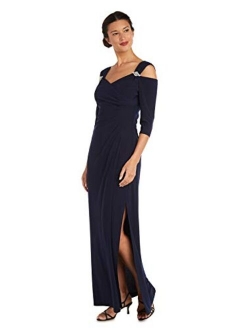 Diamond Neckline Empire Waist Cold Shoulder with Sleeve Dress