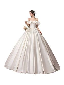 Women's Satin Wedding Dresses Ball Gowns Formal Party Bride Backless Dress Long Skirt (Color : White, Size : Large)