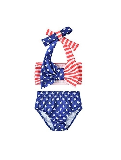 Aalizzwell Baby Girl Bathing Suit, Toddler Girls Two Piece Swimsuit Halter Top Bikini Bottoms Swimming Suit