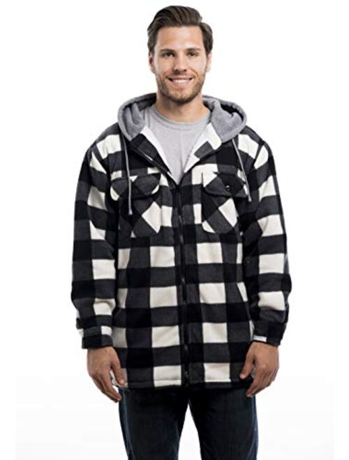 TrailCrest Men's Warm Sherpa Lined Hoodie Fleece Shirt Jacket, Classic Zip Up Buffalo Plaid (Regular and Big & Tall Sizes)