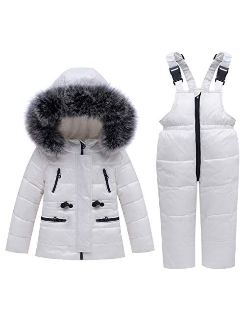 JiAmy Kids Snowsuit 2-Piece Skisuit Set - Winter Puffer Jacket and Snow Bib Pants