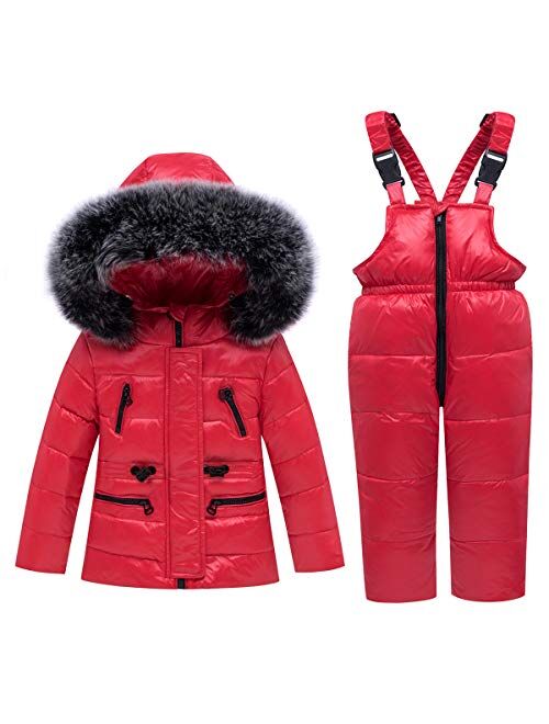 JiAmy Kids Snowsuit 2-Piece Skisuit Set - Winter Puffer Jacket and Snow Bib Pants