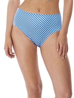 Women's Beach Hut Mini Striped Printed High Waist Brief Swim Bottom AS6795