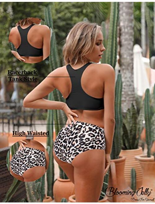 Blooming Jelly Women's High Waisted Bikini Sets High Cut Bathing Suits Two  Piece Sporty Cut Out Swimsuits
