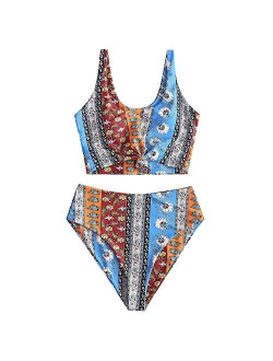 Women's High Waisted Bikini Scoop Neck Swimsuit Two Pieces Bathing Suit